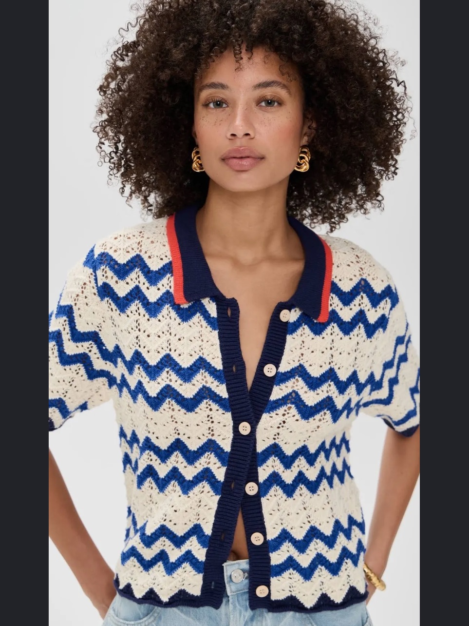 Trovata Birds Of Paradis Paloma Cream And Blue Chevron Cardigan Size S